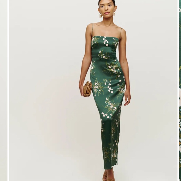 Reformation Green Floral Maxi Dress